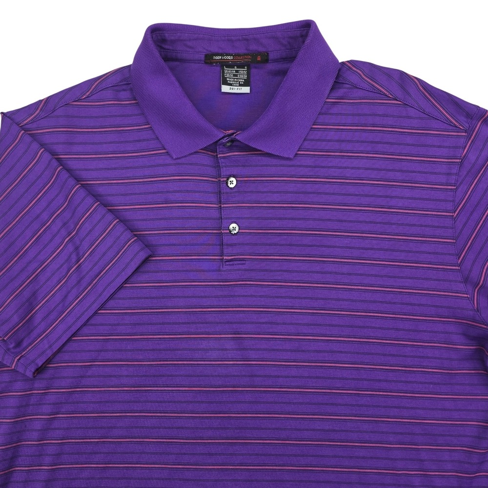 Nike Tiger Woods Collection Polo Shirt Mens Large Purple Dri-FIT Striped Golf